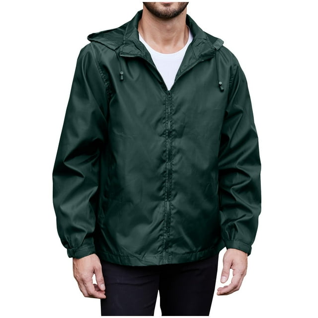 Men's Lightweight Hooded Jacket with Zippered Pockets, Adjustable Drawstring Casual Coat for Spring Outdoor Wear