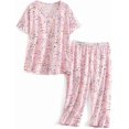 thumbnail image 6 of Women's Capri Pajama Set 2Pcs Short Sleeve Top Capri Pants Sleepwear Loungewear, 6 of 9