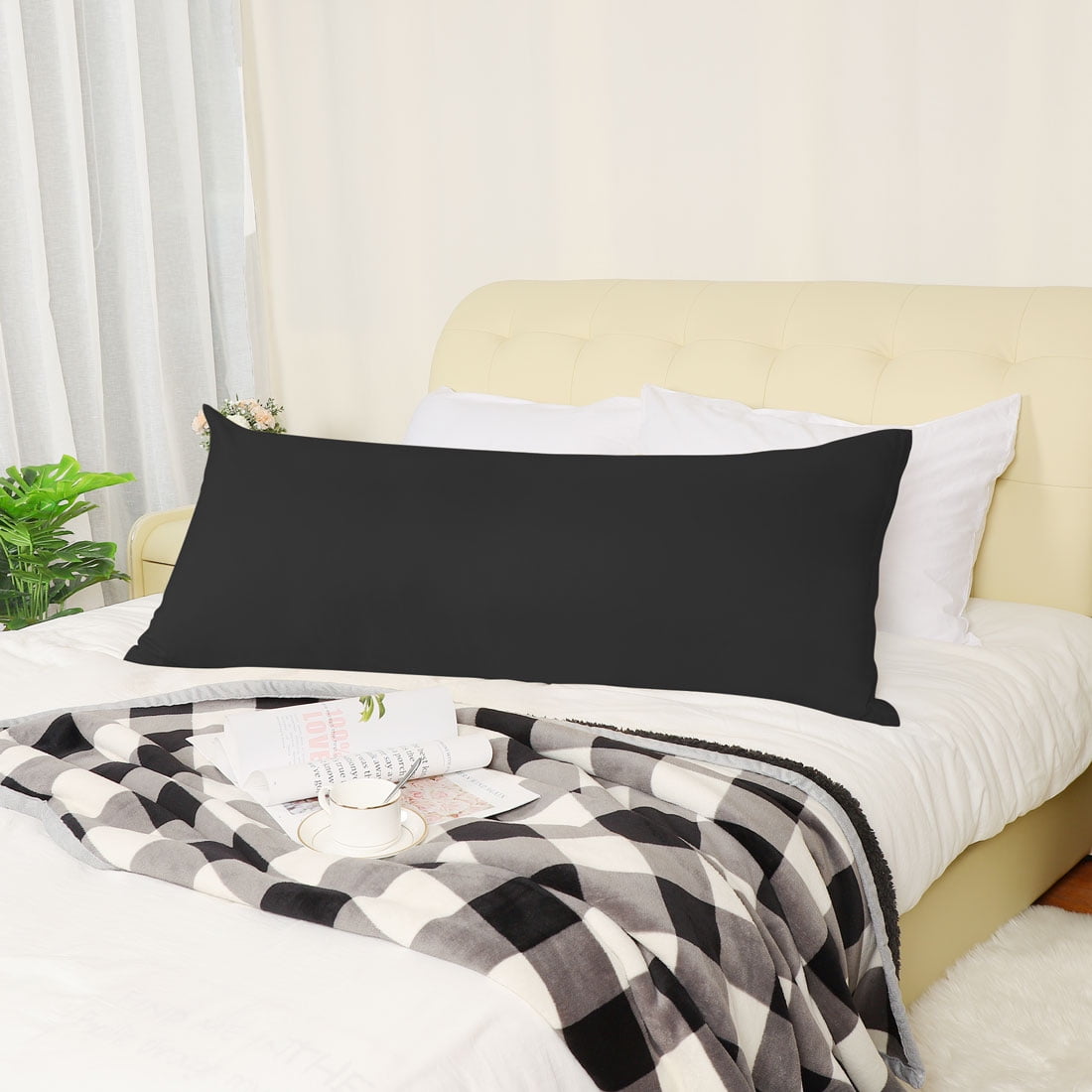 Unique Bargains Pillowcases 2 Pack Microfiber Body Pillow Covers Black 20" x 60"