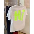 thumbnail image 3 of 【New Arrival】Women Casual Graphic T-Shirt, Double Sided HI Contrast Neon Letter Print Loose Crew Neck Short Sleeve Dopamine Tee, 3 of 10