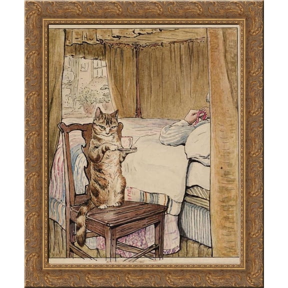 Simpkin at the Tailor╞s Bedside 20x24 Gold Ornate Wood Framed Canvas Art by Potter, Beatrix
