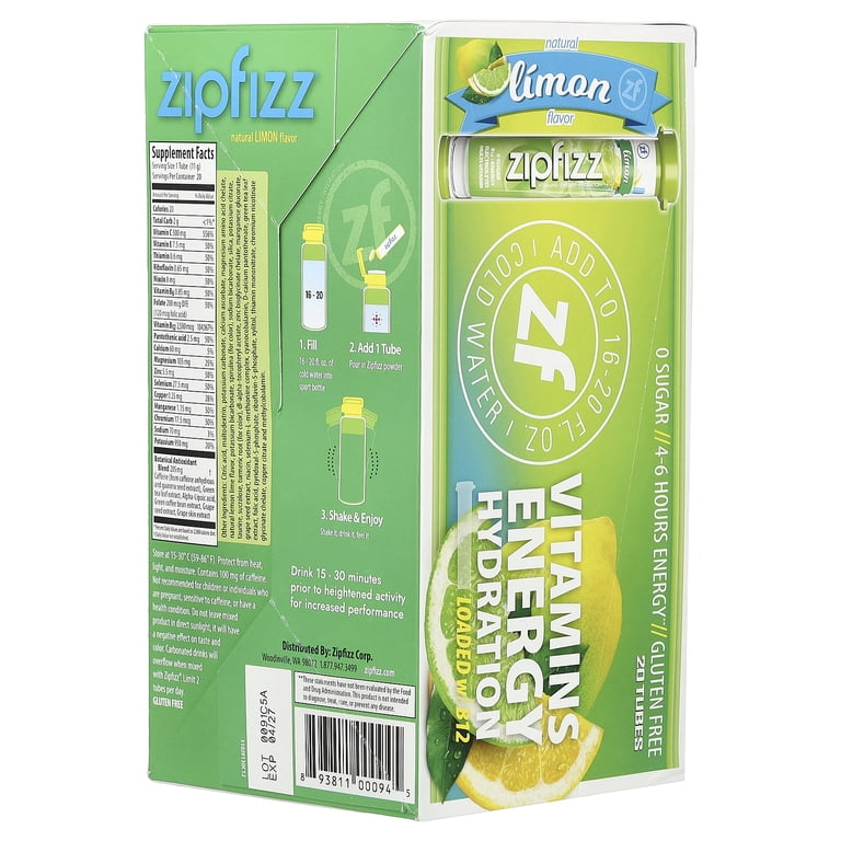 Zipfizz Healthy Energy Mix with B12, Lemon, 20 Tubes - Walmart.com