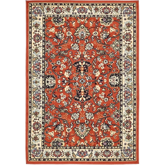 Unique Loom Kashan Traditional Floral Area Rug, 4 x 6 Feet, Terracotta/Ivory