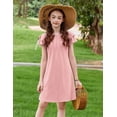 thumbnail image 4 of Oudiya Girls Dresses for Summer Flutter Sleeve Pleated Front A Line Boho Beach Tween Casual Party Pink Dresses, 6-14Y, 4 of 6