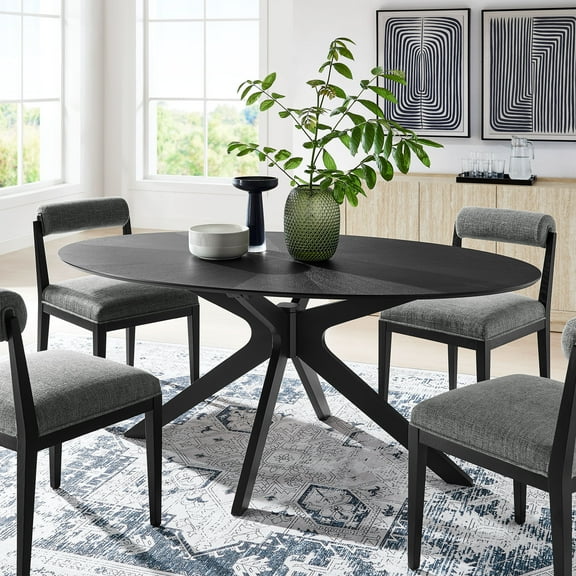Modway Crossroads 71" Oval Wood Dining Table in Black