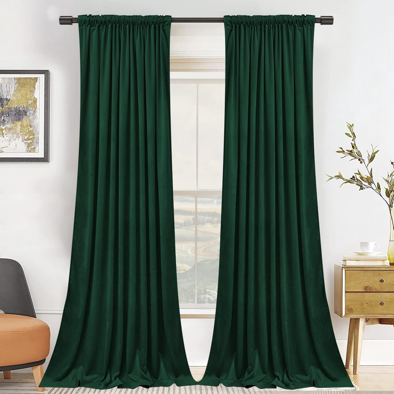 Velvet Curtains with Back Tab and Rod Pocket Soft Privacy Light Filtering Velvet Drapes for Bedroom and Living Room, Set of 2 Panels