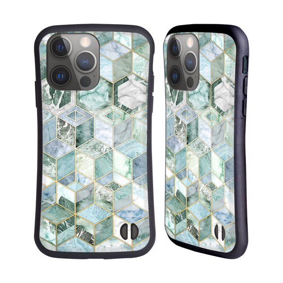 Head Case Designs Officially Licensed Micklyn Le Feuvre Marble Patterns Jade Honeycomb Hybrid Case Compatible with Apple iPhone 14 Pro