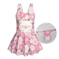 thumbnail image 6 of Uourmeti Cartoon Pig & Floral Print Skirted One-Piece Swimsuit for Girls - Soft Stretchy Quick Dry Swim Dress for Beach & Pool Vacations, 6 of 8