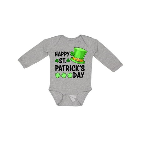 

Inktastic Happy St. Patrick s Day Green Hat and Clovers Gift Baby Boy or Baby Girl Long Sleeve Bodysuit