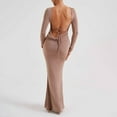 thumbnail image 4 of Douhoow Women Backless Bodycon Dress Long Sleeve Boat Neck Long Party Dresses Clubwear, 4 of 9