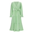 thumbnail image 4 of Gibobby Vestido Casual para Mujer Otoño mujer manga larga color sólido cuello en V vestido casual swing vestido de fiesta con cinturón(AG,G), 4 of 5