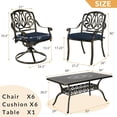 thumbnail image 2 of 7-Piece Outdoor Patio Dining Set, 60" Rectangular Cast Aluminum Dining Table with Umbrella Hole and 4 Stationary, 2 Swivel Rocker Chairs, 6 Cushioned, Backyard, Patio, Garden, Navy, 2 of 8