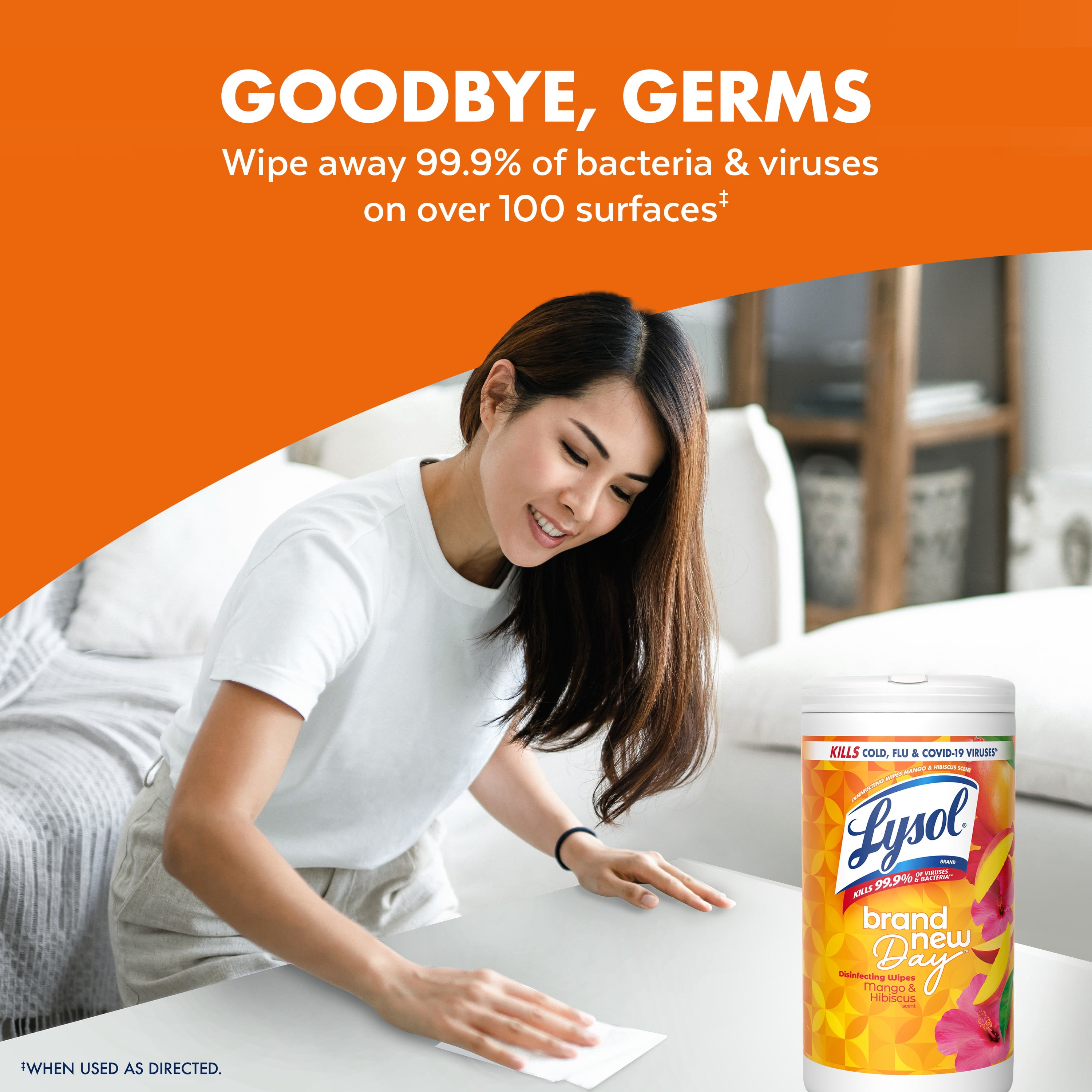 Lysol Disinfecting Wipes, All Purpose Cleaner, Multi Surface Antibacterial Cleaning Wipes, Cleaning Supplies, Mango & Hibiscus Scent, 80 Count