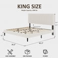 thumbnail image 3 of Bellemave King Size Bed Frame, Velvet Upholstered Platform Bed with Height-Adjustable Headboard, No Box Spring Required, Beige, 3 of 8