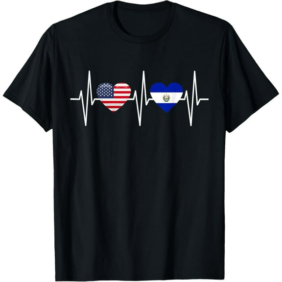 USA El Salvador Shirt America Salvadoran Flag Heart T-Shirt mens t shirt，black，women，funny，misfits，men，journey
