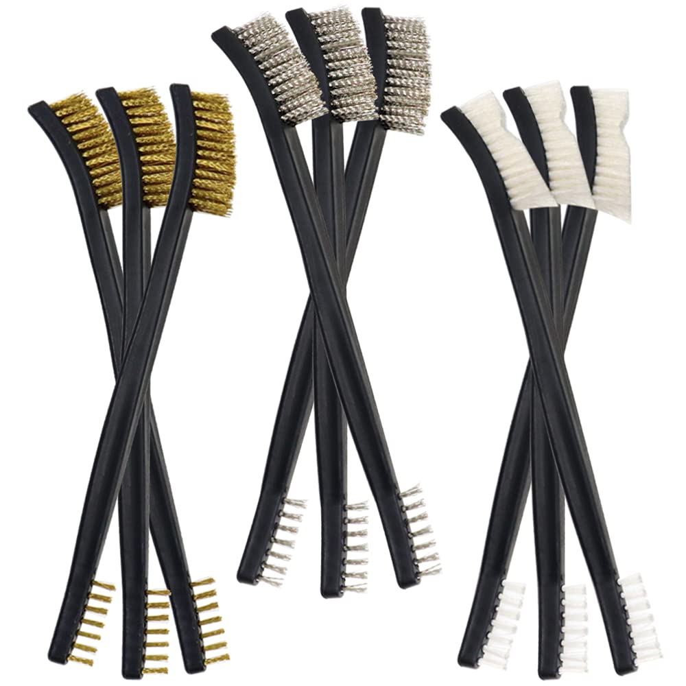 Paota 9 Pieces Mini Wire Brush Set, Steel Nylon Brass Cleaning Brush