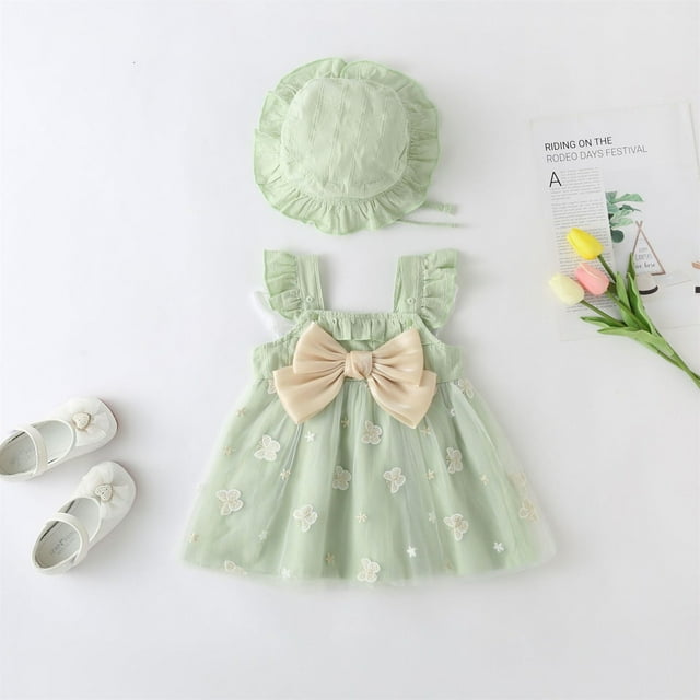 Robe pour Tout-Petit Sans Manches, Robes Tutu, Robe d'Été pour Bébé Fille avec Chapeaux, Ensemble 2 Pcs pour Bébé Fille 3-6 Mois