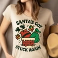 thumbnail image 4 of Santa’s Got Stuck Again Shirt | Funny Santa Chimney Graphic Tee for Adults, Gold, Size M, 4 of 6