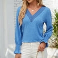 thumbnail image 4 of AherBiu Spring Causal Tops for Women Long Sleeve Crochet V Neck Comfy Loose Tshirt Tunic Blouse, 4 of 7