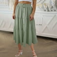 thumbnail image 3 of Womens Pleated Skirt Summer Casual Button Solid Midi Length Skirt Elastic Waist Tiered Ruched Skirts, 3 of 8