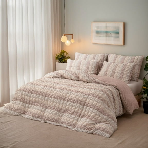 Pink Mixed Color Square Duvet Cover Set, 3-Piece (1 Duvet Cover 2 Pillow Shams, Comforter & Pillows Not Included), Textured Design, Queen/King Sizes