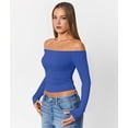 thumbnail image 6 of Womens Long Sleeve Off the Shoulder Tops Going Out Cute Basic Y2K Fall Fashion 2026 Outfits Clothes Blue L, 6 of 9