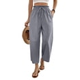 thumbnail image 3 of Nestiefly Cropped Linen Wide Leg Pants for Women Summer Casual Flowy Palazzo Pants High Waisted Beach Trousers with Pockets Gray XL, 3 of 8