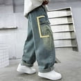 thumbnail image 6 of Angala Boys Cargo Jogger Pants Casual Loose Fit Denim Style Trousers Kids Fall Fashion Comfortable Playwear Elastic Cozy Boy’s And Girl's Trousers 9-10 Years, 6 of 6