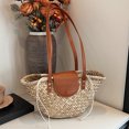 thumbnail image 3 of Bolso Tejido para Mujer Mano Paja Playa Sólido Verano Con Cinta Fiesta, 3 of 9