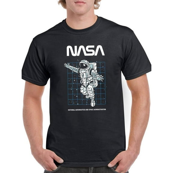 NASA Nasa. Spaceman Over Grid T-Shirt Men -NASA Designs, Male x-Large