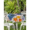 thumbnail image 3 of Outdoor Tablecloth with Umbrella Hole for Patio/Picnic/Party/Camping, Summer Floral Waterproof Table Cloth Round Cover Washable, Welcome Colorful Daisy Flowers Farmhouse Wooden (Dia 54"), 3 of 9