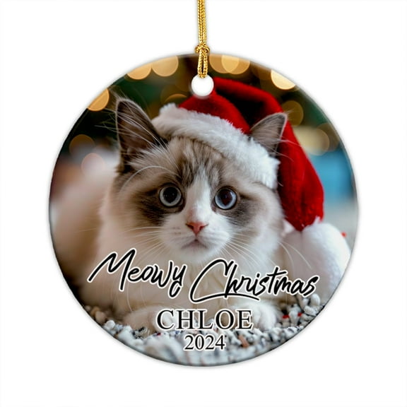 Personalized Meowy Christmas 2025 Ornament with Name & Photo, Add Frame Picture Cat Ornament Xmas, Cat Ceramic Ornament Photo Cat First Christmas Ornament, Cat 1st Xmas Ceramic Ornament 0nsvwQ