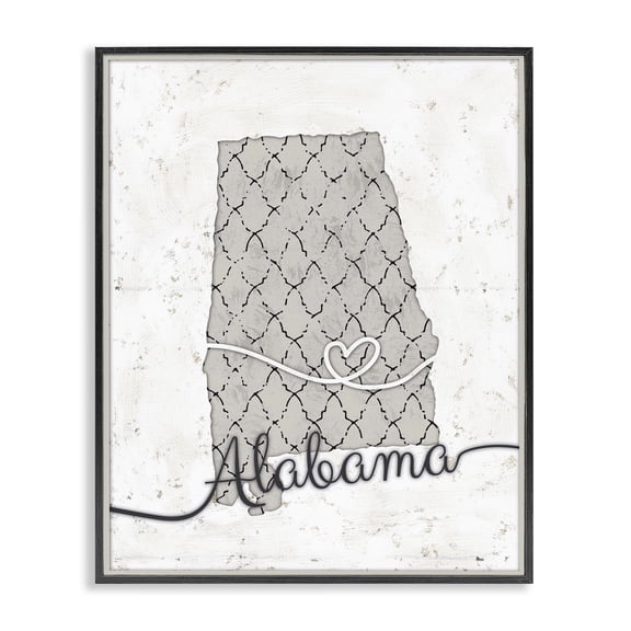 Stupell Industries Modern Alabama Patterned Grey US State Design Black Framed Giclee Art, 11 x 14, by Ziwei Li