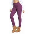 thumbnail image 3 of YanHoo Women Winter Warm Leggings Fleece Fall Winter Stretchy Soft Thermal Velvet Yoga Workout Pants High Waist Tights Purple,M, 3 of 7