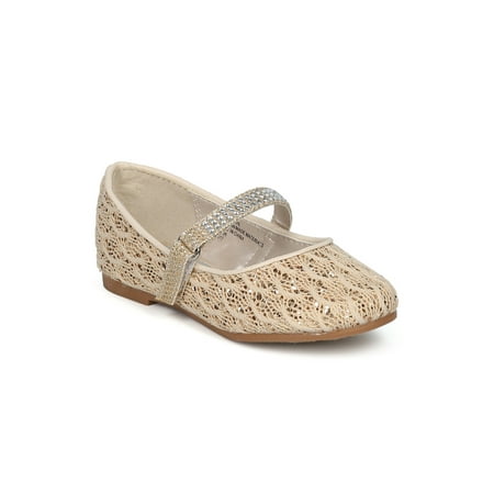 

New Girl Little Angel Britt-957E Glitter Lace Rhinestone Mary Jane Ballet Flat