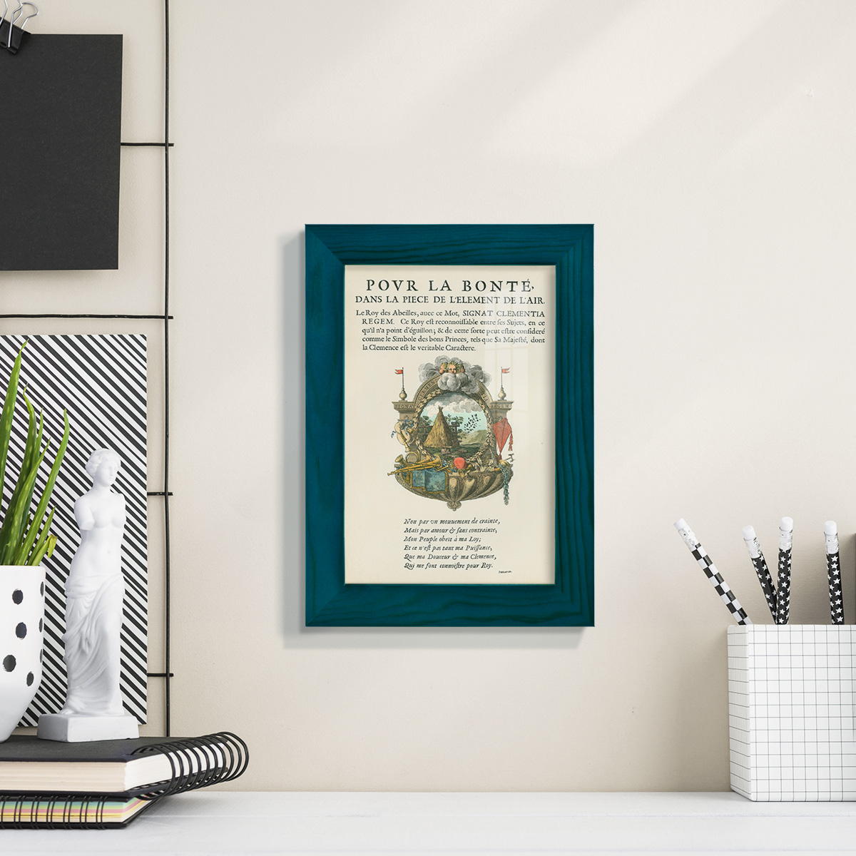 Printed Embellished Bookplate III - Framed Print w/glass - Ocean Blue