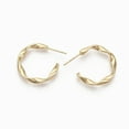 thumbnail image 2 of 2pc Semicircular Brass Stud Earrings Half Hoop Earrings Twited Letter C Shape Nickel Free Real 18K Gold Plated 23.5x22x3mm Pin: 0.8mm, 2 of 2