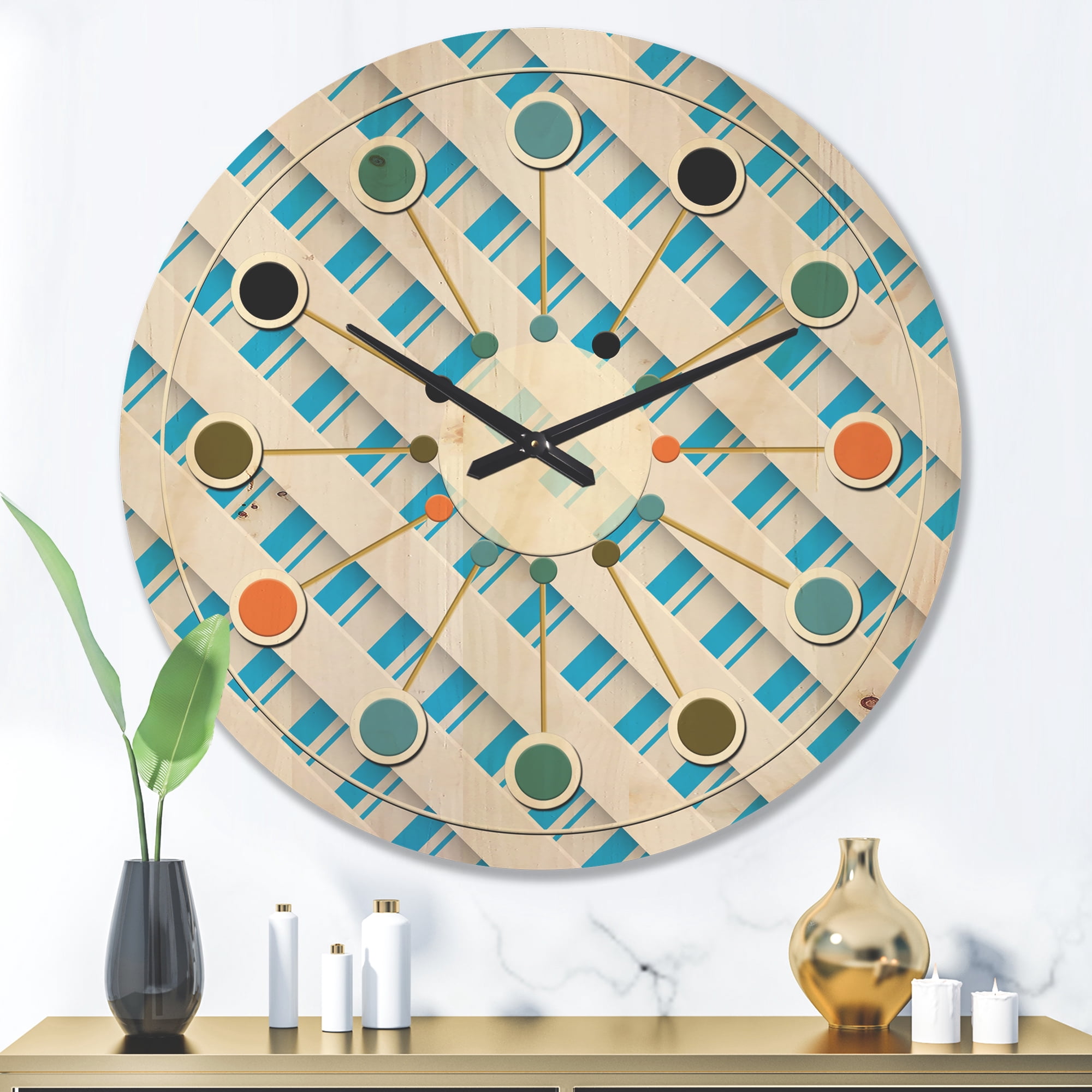 Designart '3D Blue and White Pattern IV' Mid-Century Modern Wood Wall Clock
