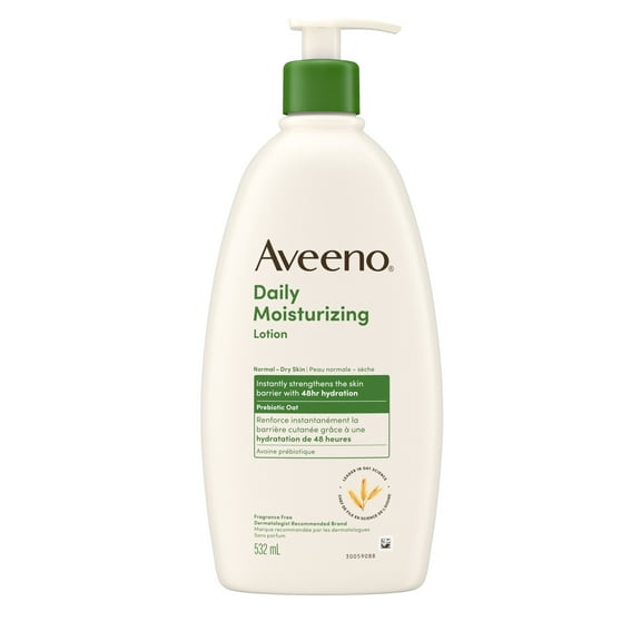 Aveeno Daily Moisturizing Lotion, Dry Skin, Non Comedogenic, Prebiotic Oat, Daily Moisturizer, Fragrance Free, 532mL