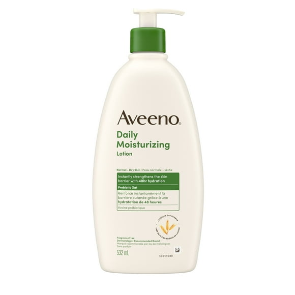Aveeno Daily Moisturizing Lotion, Dry Skin, Non Comedogenic, Prebiotic Oat, Daily Moisturizer, Fragrance Free, 532mL