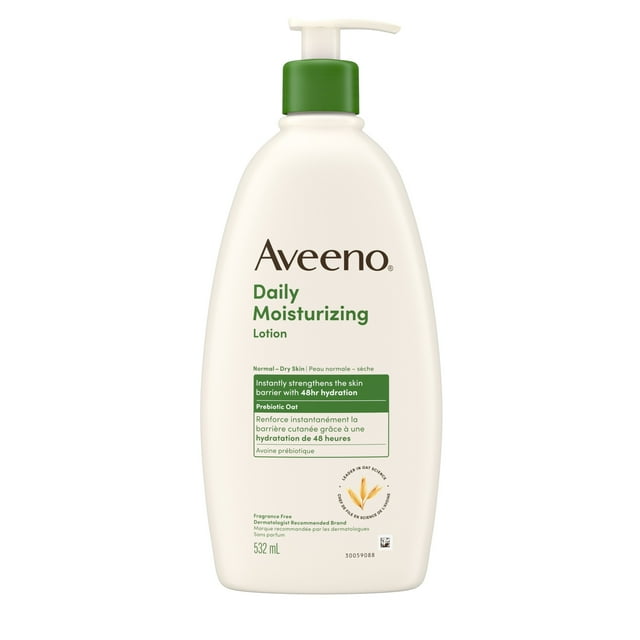 Aveeno Daily Moisturizing Lotion, Dry Skin, Non Comedogenic, Prebiotic Oat, Daily Moisturizer, Fragrance Free, 532mL