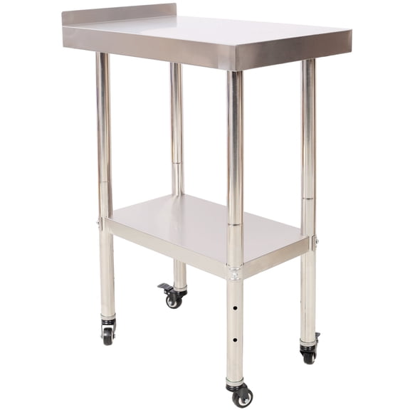 NIGSQJB Stainless Steel Prep Table with Wheels, 24x15x35.5"(DxWxH), 440lb Capacity Heavy-Duty Metal Worktable with Backsplash Adjustable Undershelf, Commercial Workstation for Kitchen Restaurant