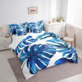 thumbnail image 3 of Castle Fairy Blue Leaves 7 Pieces Bedding Comforter Set,Tropical Plants Full Bedding Set Lightweight,Botanical Theme Fitted Sheet Flat Sheet,Breathable Abstract Home Decor,Reversible, 3 of 8