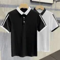thumbnail image 5 of Camiseta polo para hombre, camiseta con cuello empalmado, camisetas para hombre, ropa de calle negra jaspeada, música, corte ajustado, novedad 2025 en ropa informal, 5 of 5