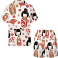 thumbnail image 4 of PRIYAL Cute Japanese Geisha Silk Women Pajama Set Short Sleeve Comfy Pjs Sets 2 Piece Lounge Set, 4 of 5