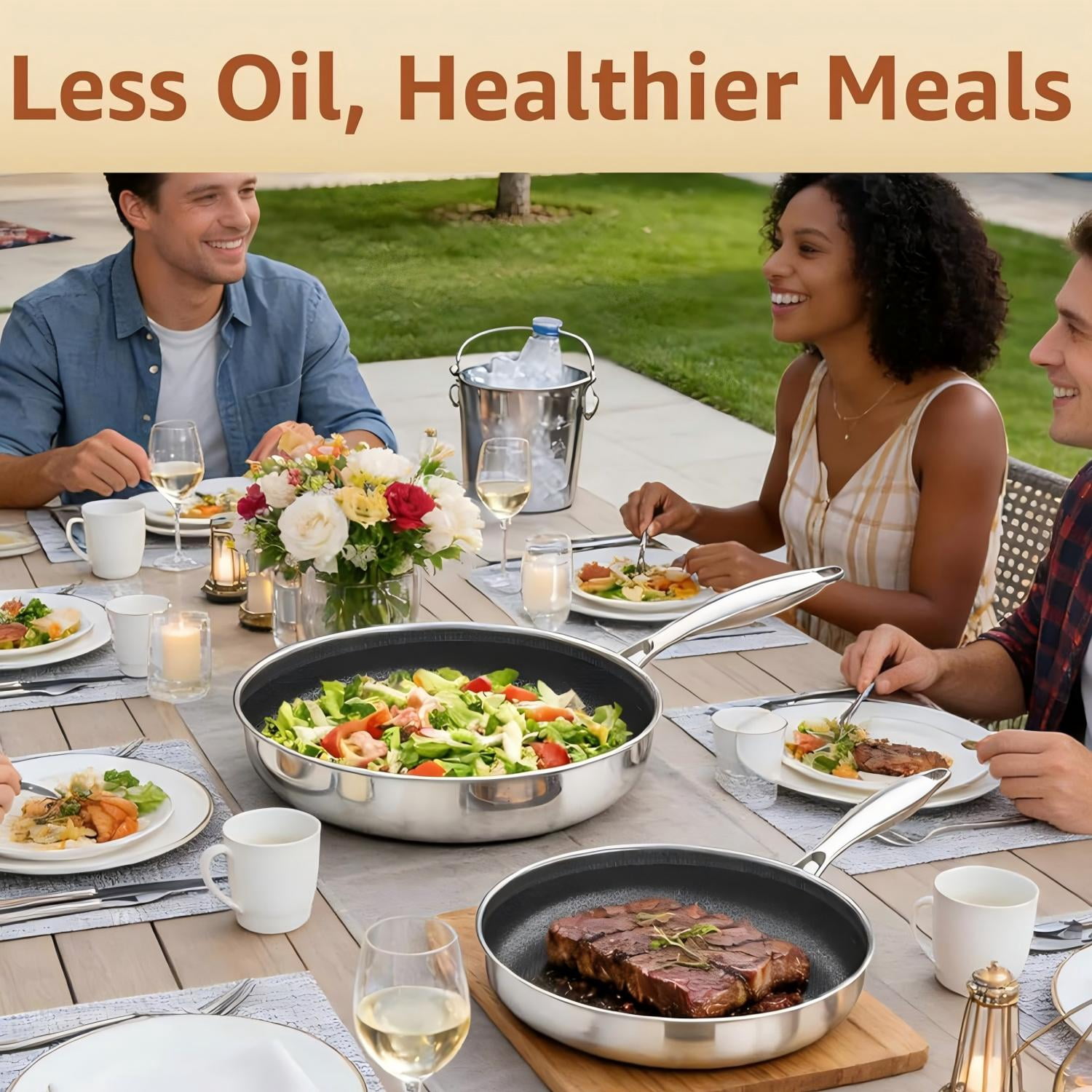 LOLYKITCH Tri-Ply Hybrid Non-Stick Frying Pan with Lid,12 inch Skillet,Induction Cooking Pan,Dishwasher and Oven Safe,Detachable Handle.