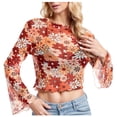 thumbnail image 2 of Oversized T Shirts for Women Floral Mesh Flared Sleeves Boho Print Tee Summer Crew Neck Casual Loose Fit Tops 2026, 2 of 4
