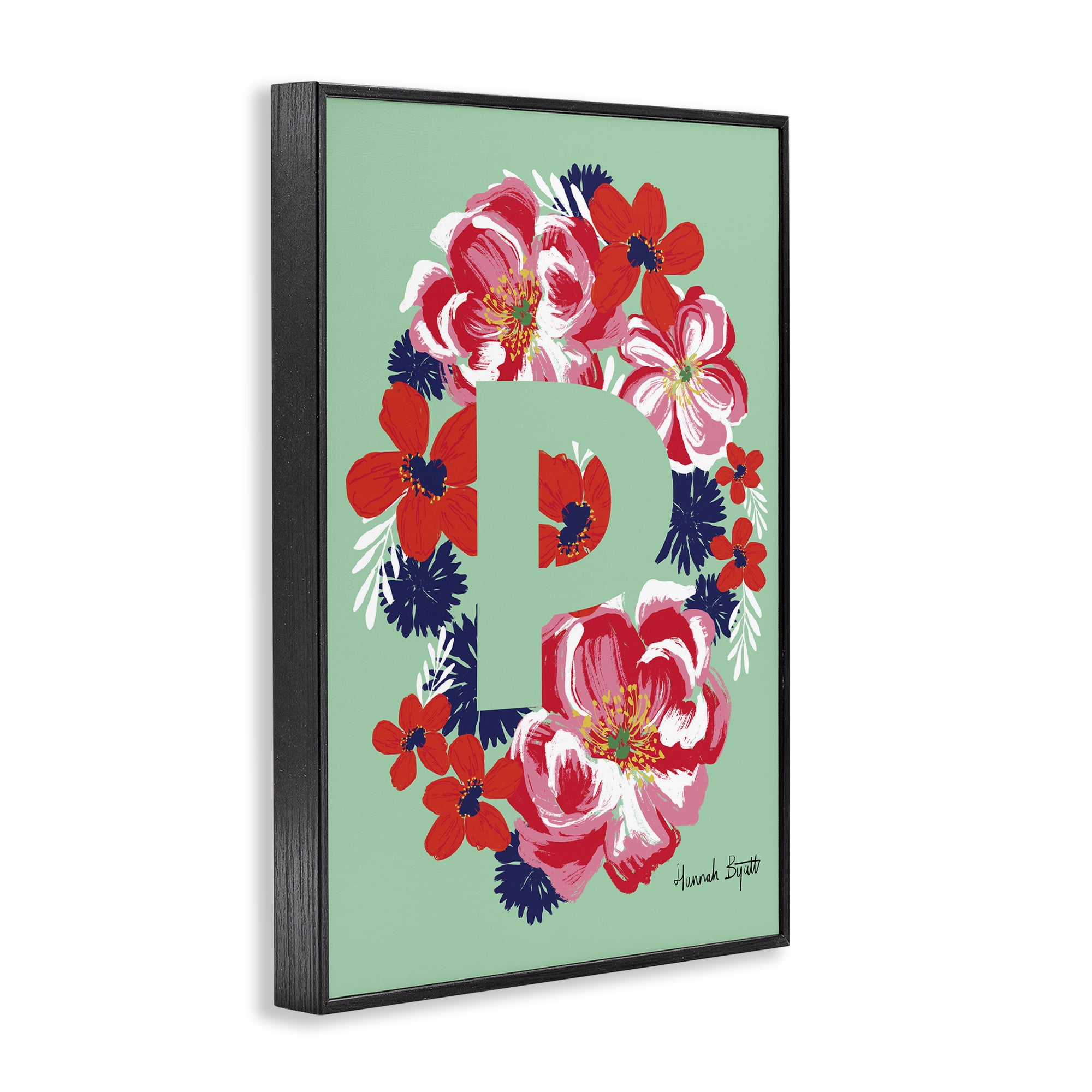 Stupell Industries Floral Bloom Letter P Botanical & Floral Painting Black Framed Art Print Wall Art, 16 x 24