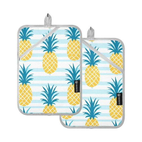 ALAZA Pineapple Stripe Pot Holders Set of 2 Heat Resistant Kitchen Oven Mitts