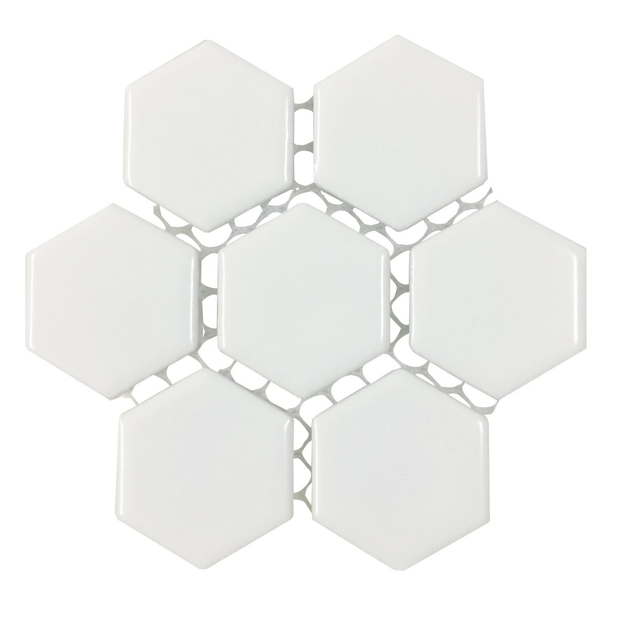 Renovators Supply Porcelain Mosaic Hexagon Glossy White Floor and Wall Tile 23 Tile Sheets 10.25" x 11.8" Total 19.3 SQ FT